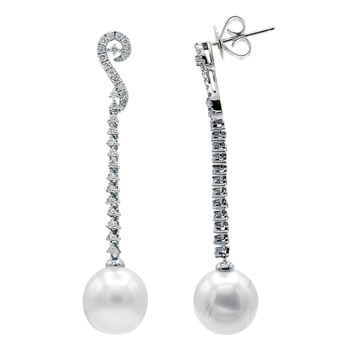 18KW White South Sea Pearl Earrings, 10-11mm