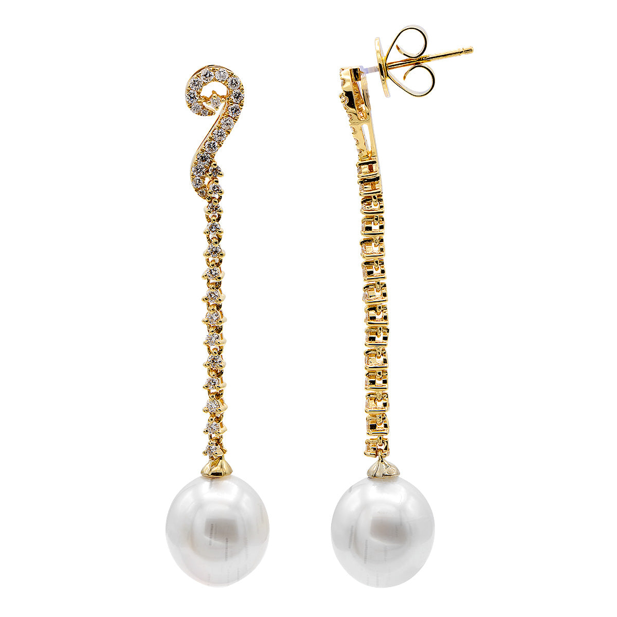18KY White South Sea Pearl Earrings, 10-11mm