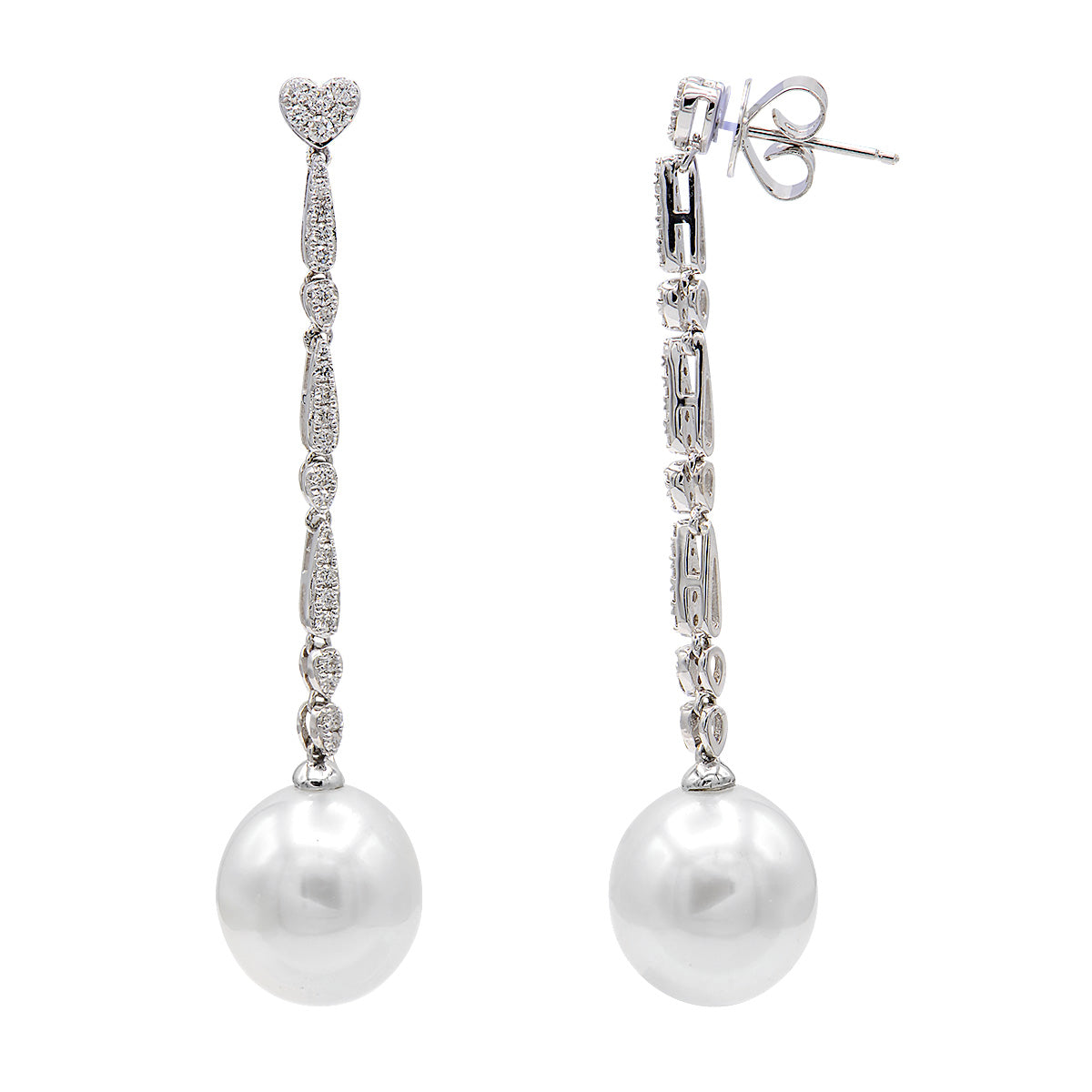 18KW White South Sea Pearl Earrings, 10-11mm