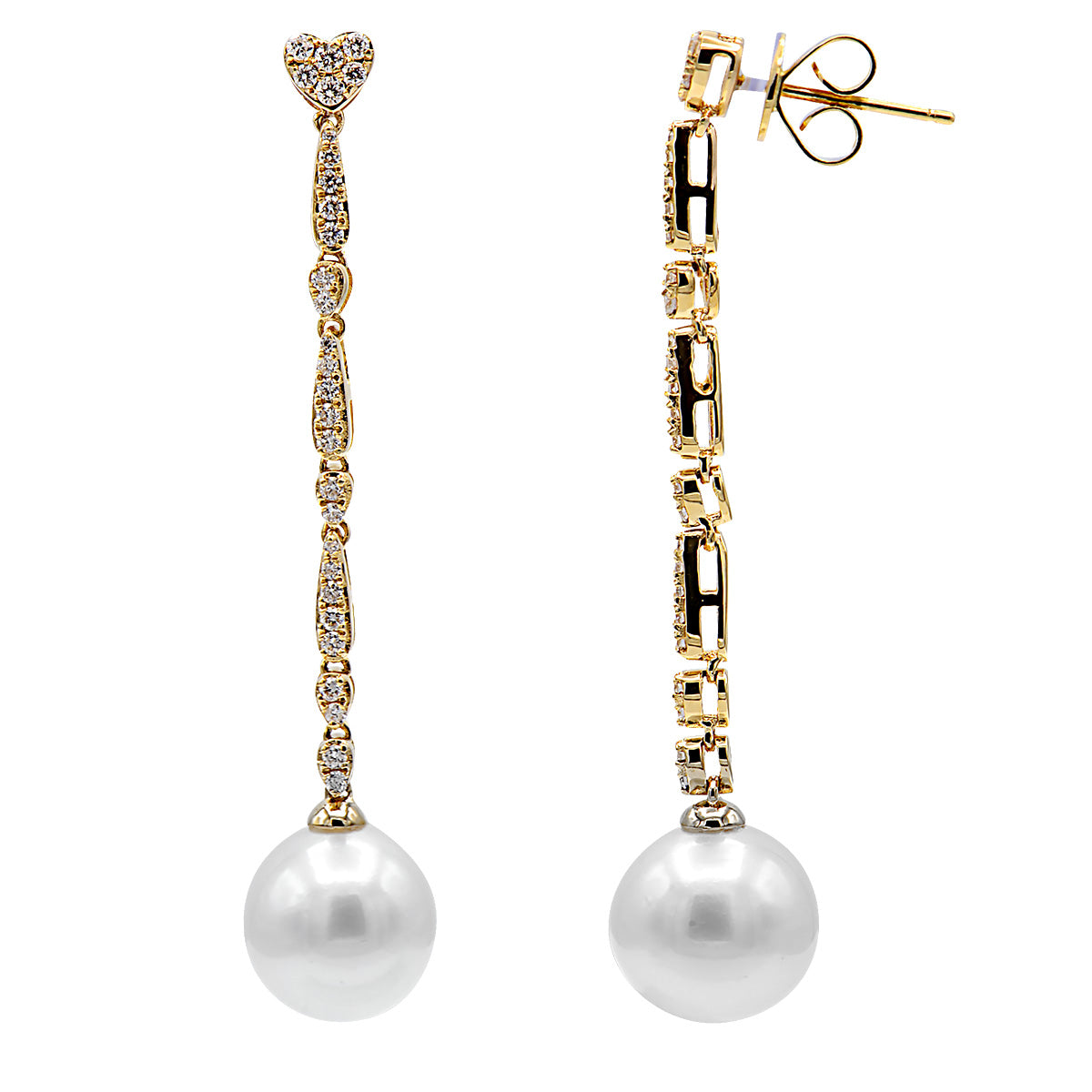 18KY White South Sea Pearl Earrings, 10-11mm