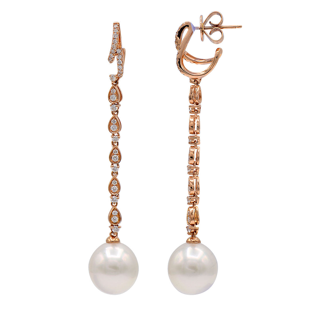 18KR White South Sea Pearl Earrings, 11-12mm