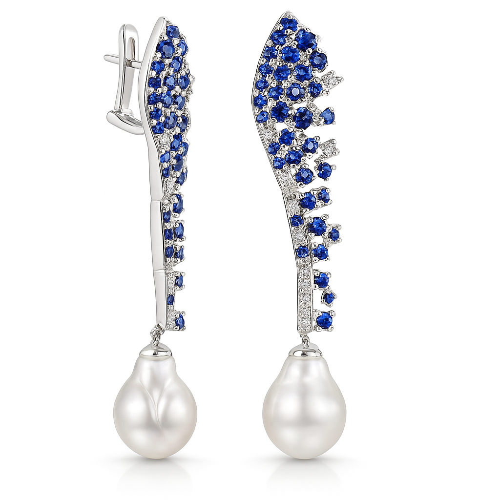 18K White Gold South Sea Pearl Earrings, 12-13mm, 3.6ct