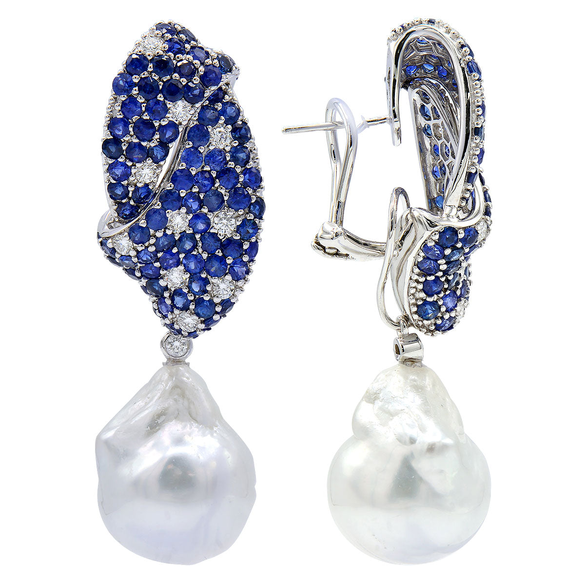 18KW White South Sea Pearl Earrings, 14-15mm