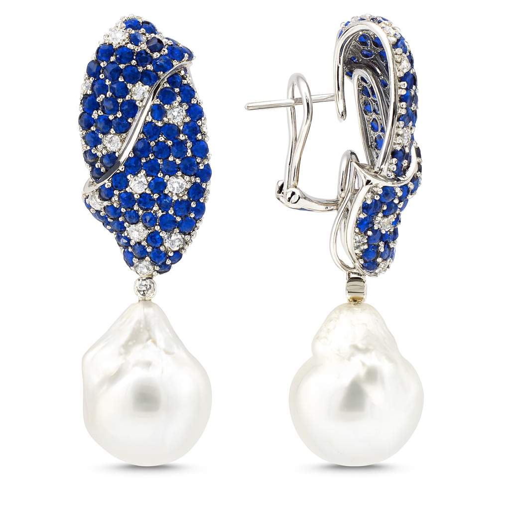 18K White Gold South Sea Pearl Earrings, 15-16mm, 9.25ct