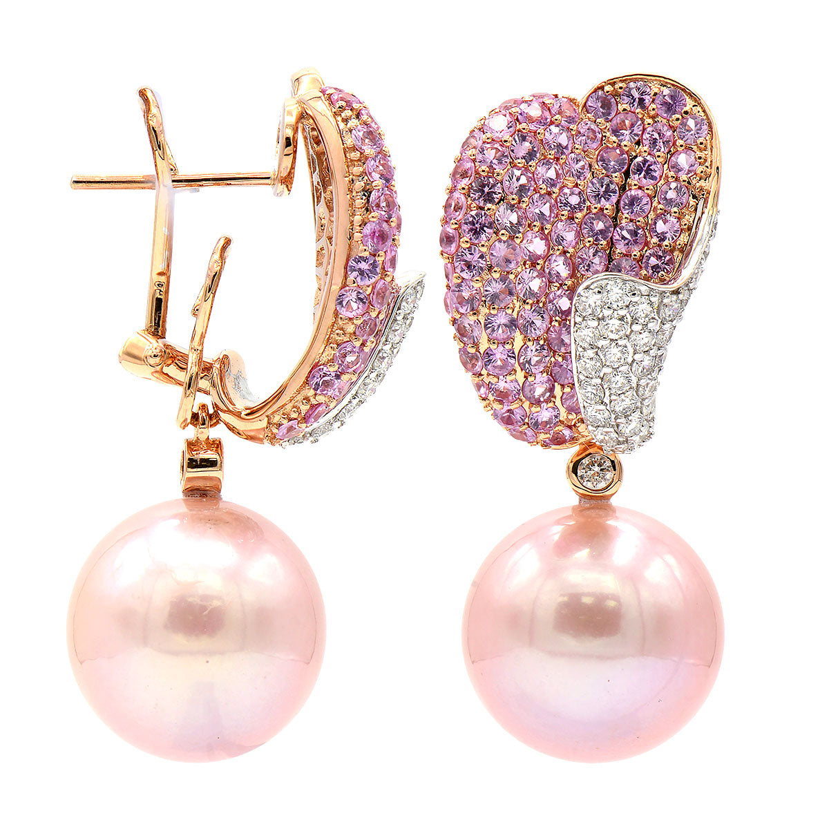 18KR Freshwater Pearl Earrings, 14-15mm