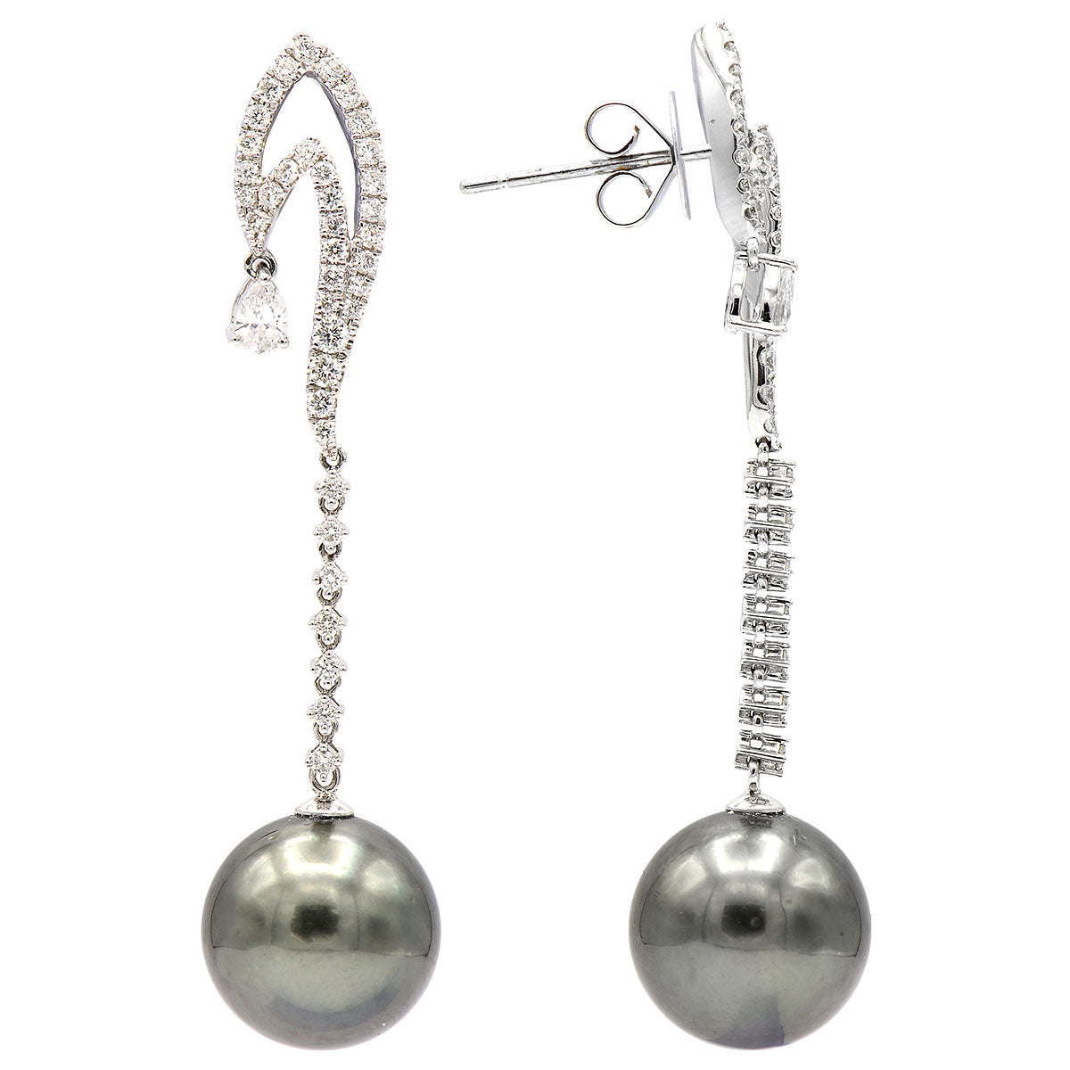 18KW Tahitian Pearl Earrings, 12-13mm