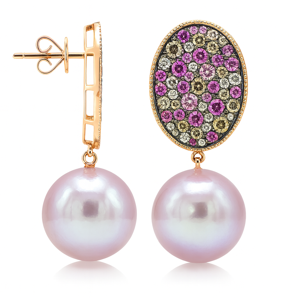 18K Rose Gold Freshwater Pearl Earrings, 14-15mm, 1.98ct