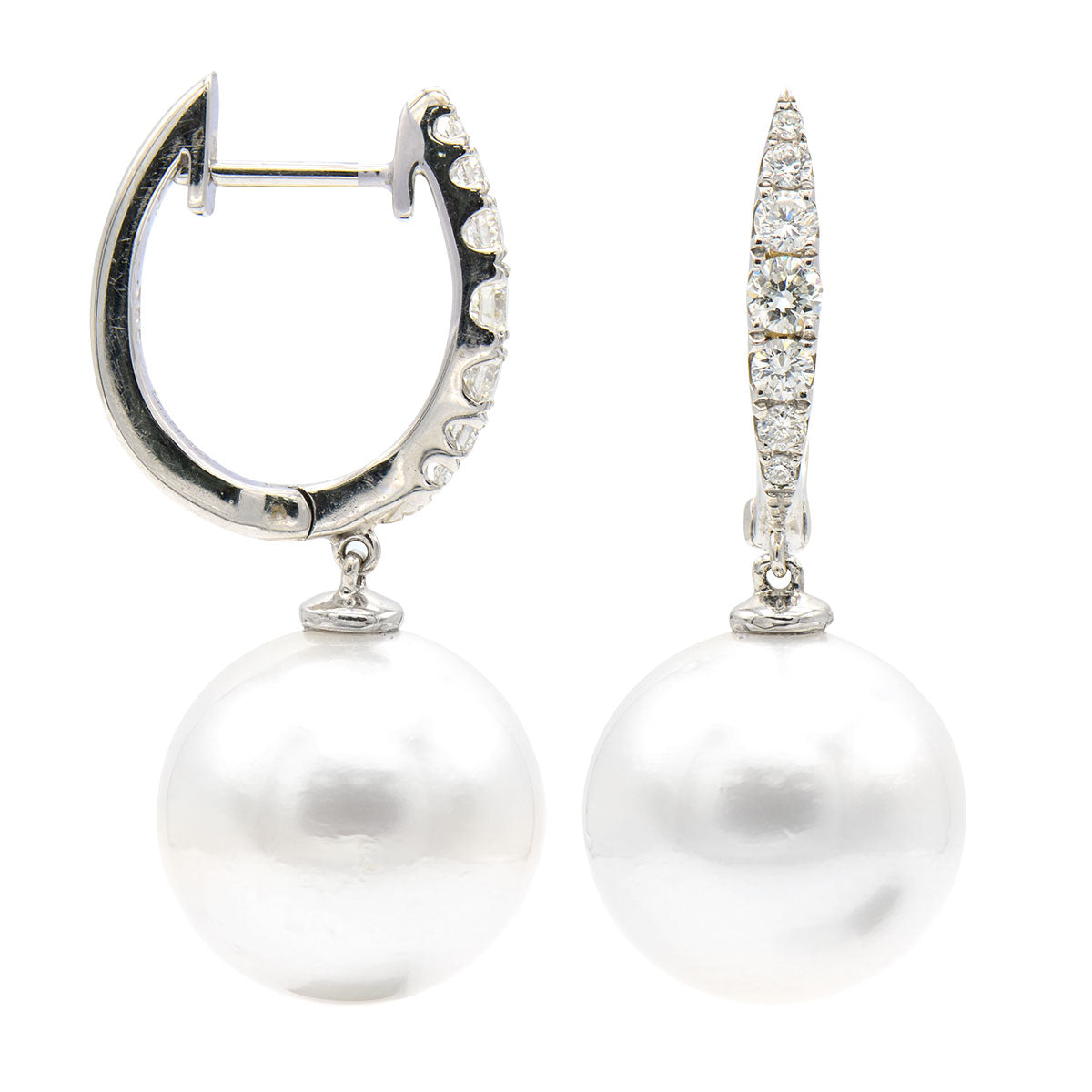 18KW White South Sea Pearl Earrings, 11-12mm