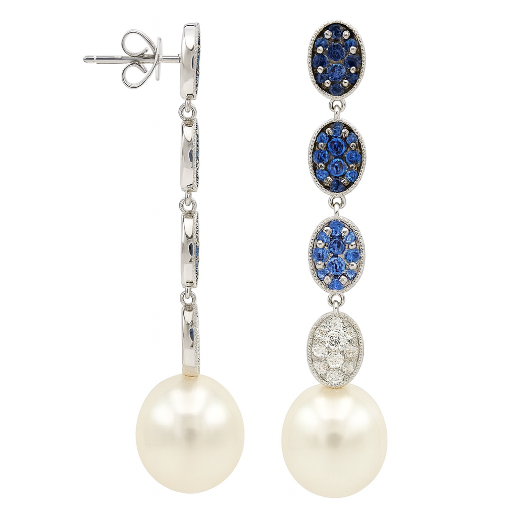 18K White Gold South Sea Pearl Earrings, 11-12mm, 1.72ct