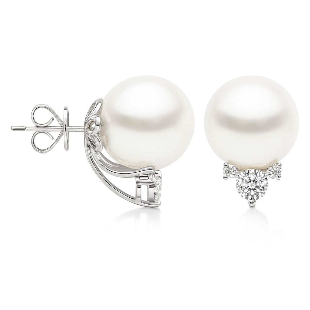 18K White Gold South Sea Pearl Earrings, 14-15mm, 0.34ct