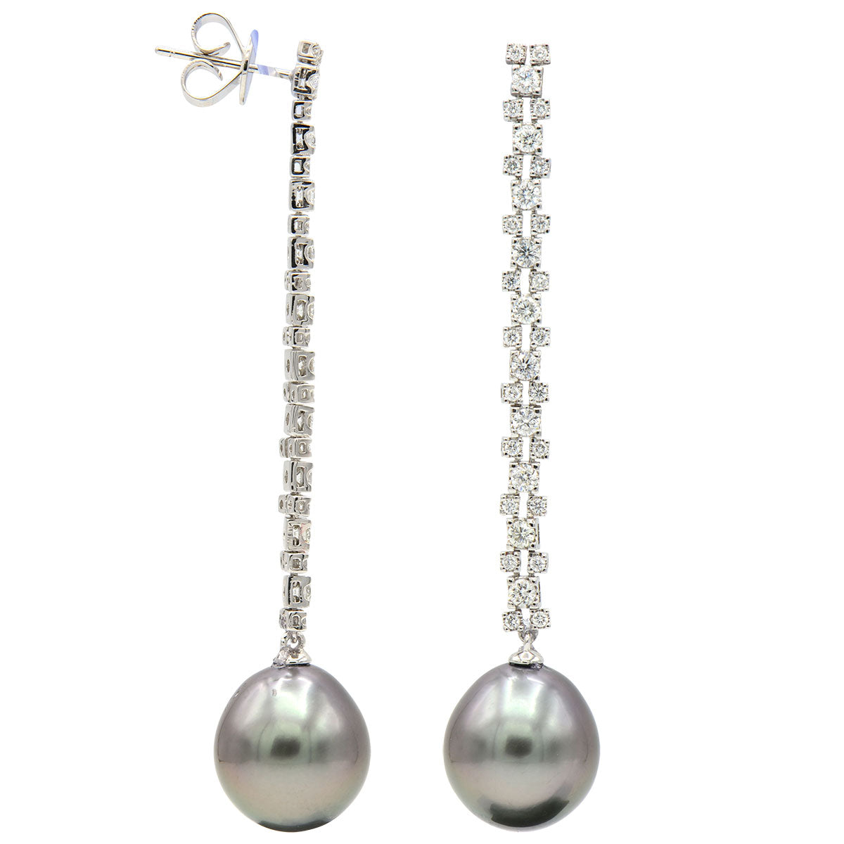 E012570-T - Earrings 18KW/3.7G 20RD-0.71CT 44RD-0.33CT Tahitian 12-13mm