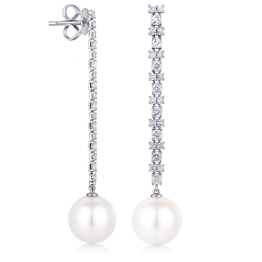18K White Gold South Sea Pearl Earrings, 12-13mm, 1.04ct