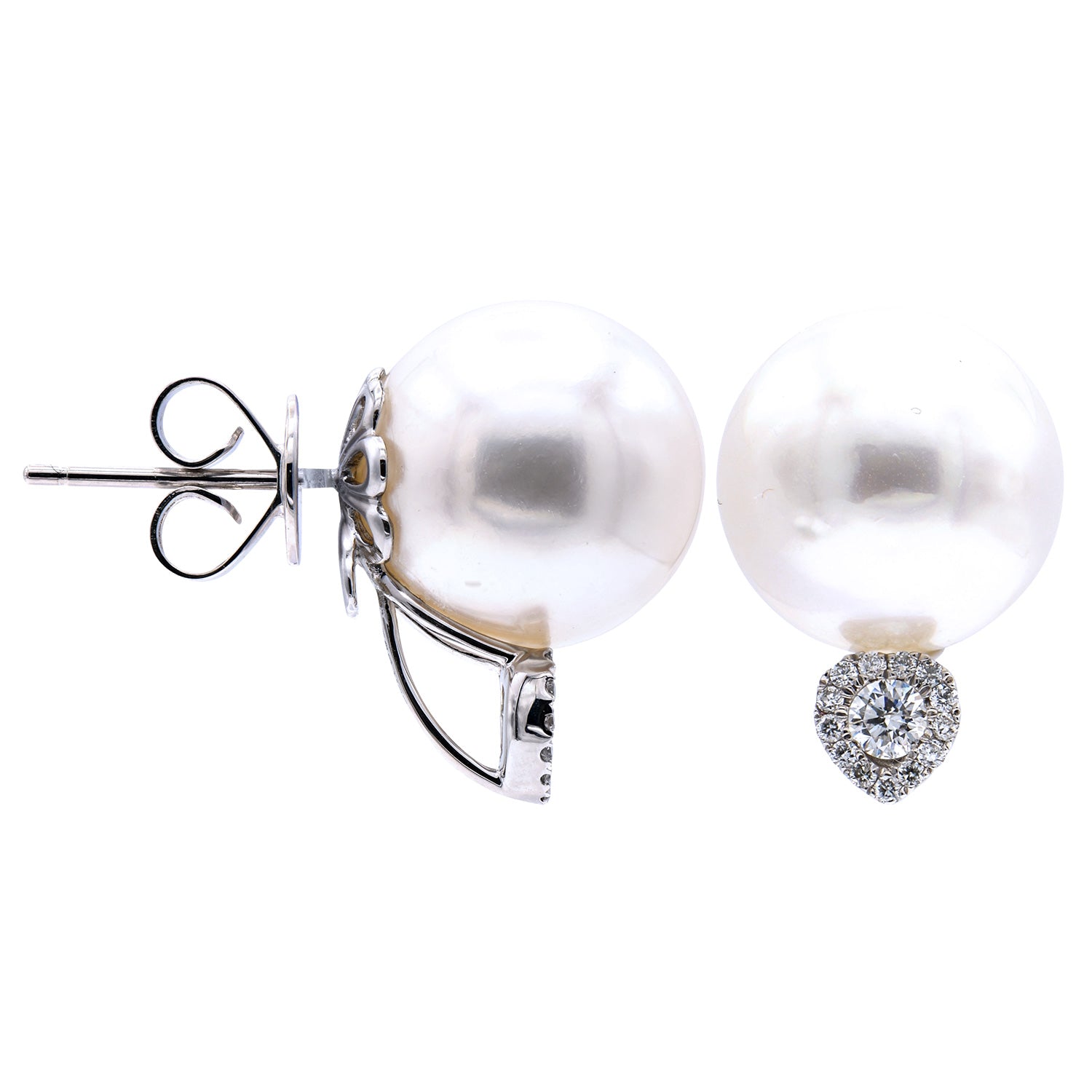 E012575 - 18KW/2.4G S.Sea Earring 12-13mm 2RD-0.17CT 26RD-0.10CT
