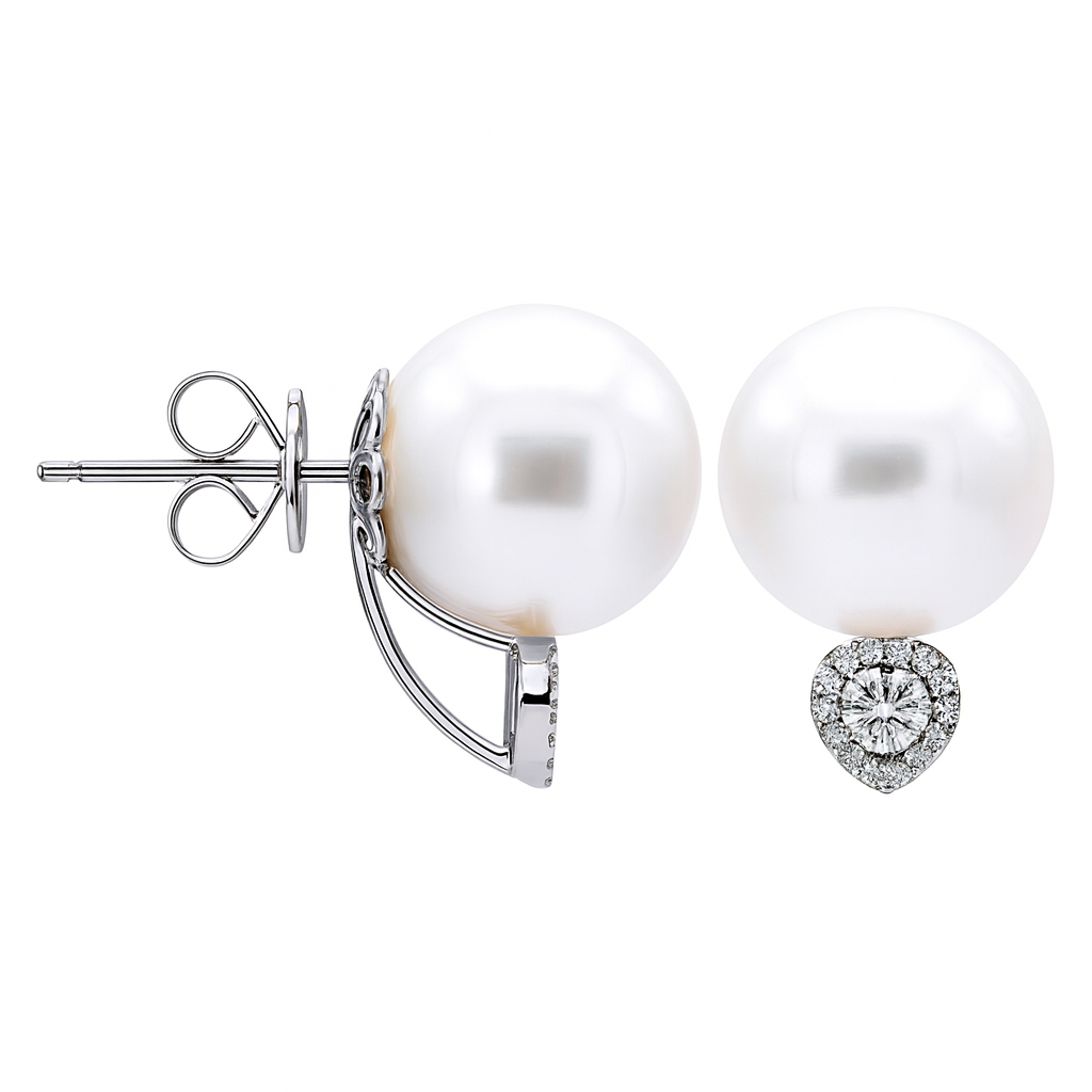 18K White Gold South Sea Pearl Earrings, 12-13mm, 0.27ct