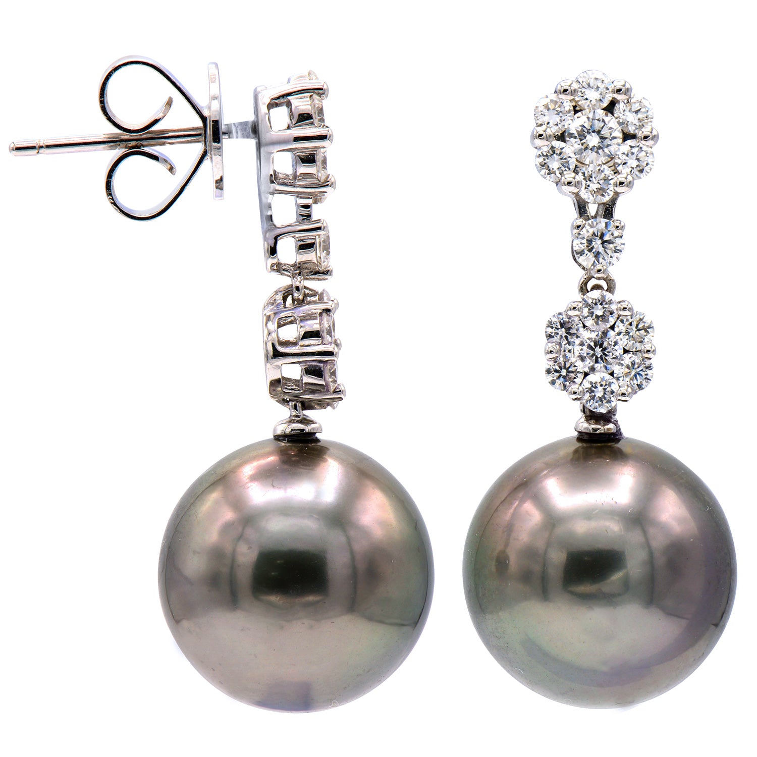 E012591-T - 18KW/2.9G Tahitian Earring 30RD-0.79CT 11-12mm