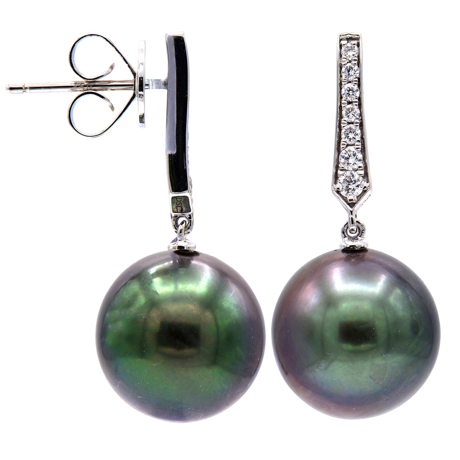 E012592-T - 18KW/1.8G Tahitian Earring 14RD-0.16CT 11-12mm