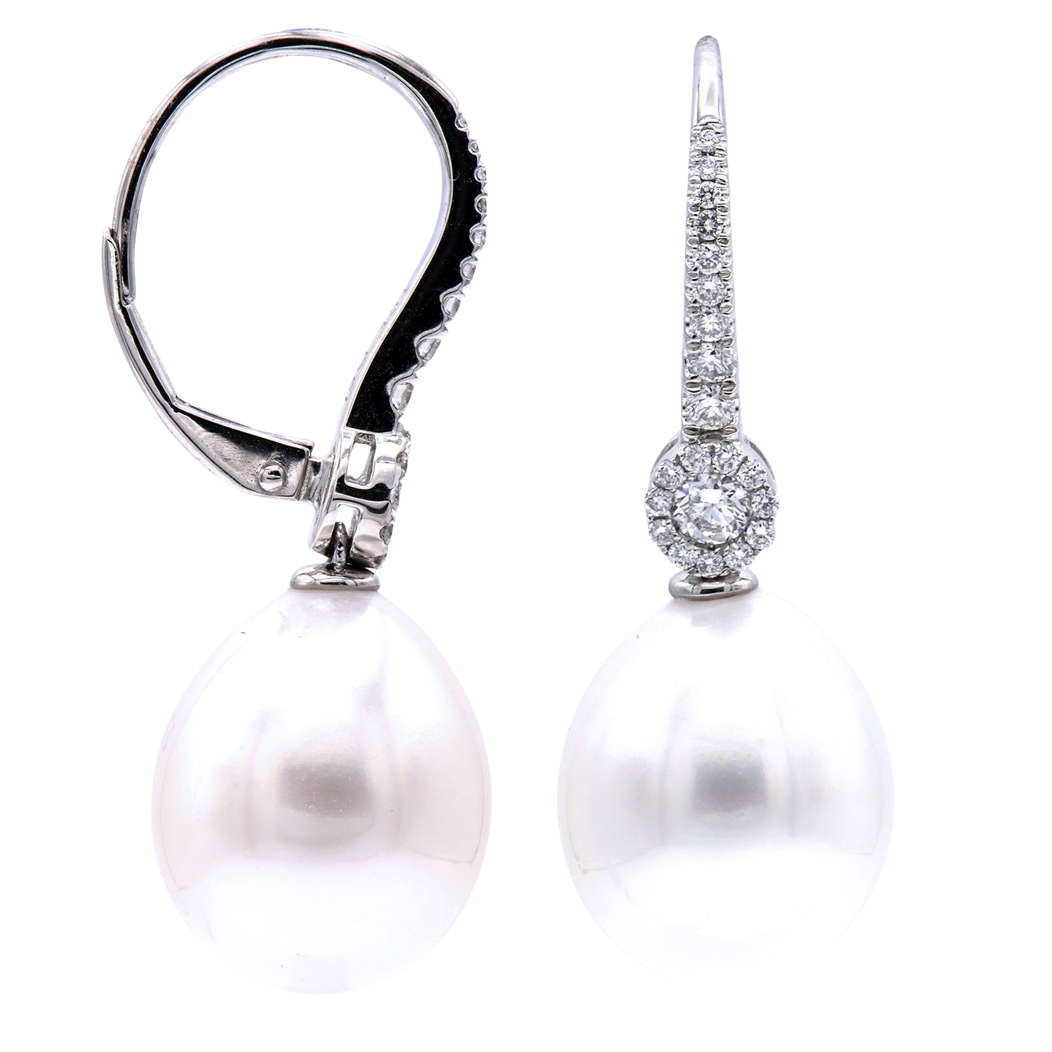 18KW/2.1G S.Sea Earring 2RD-0.15CT 40RD-0.22CT 11-12mm