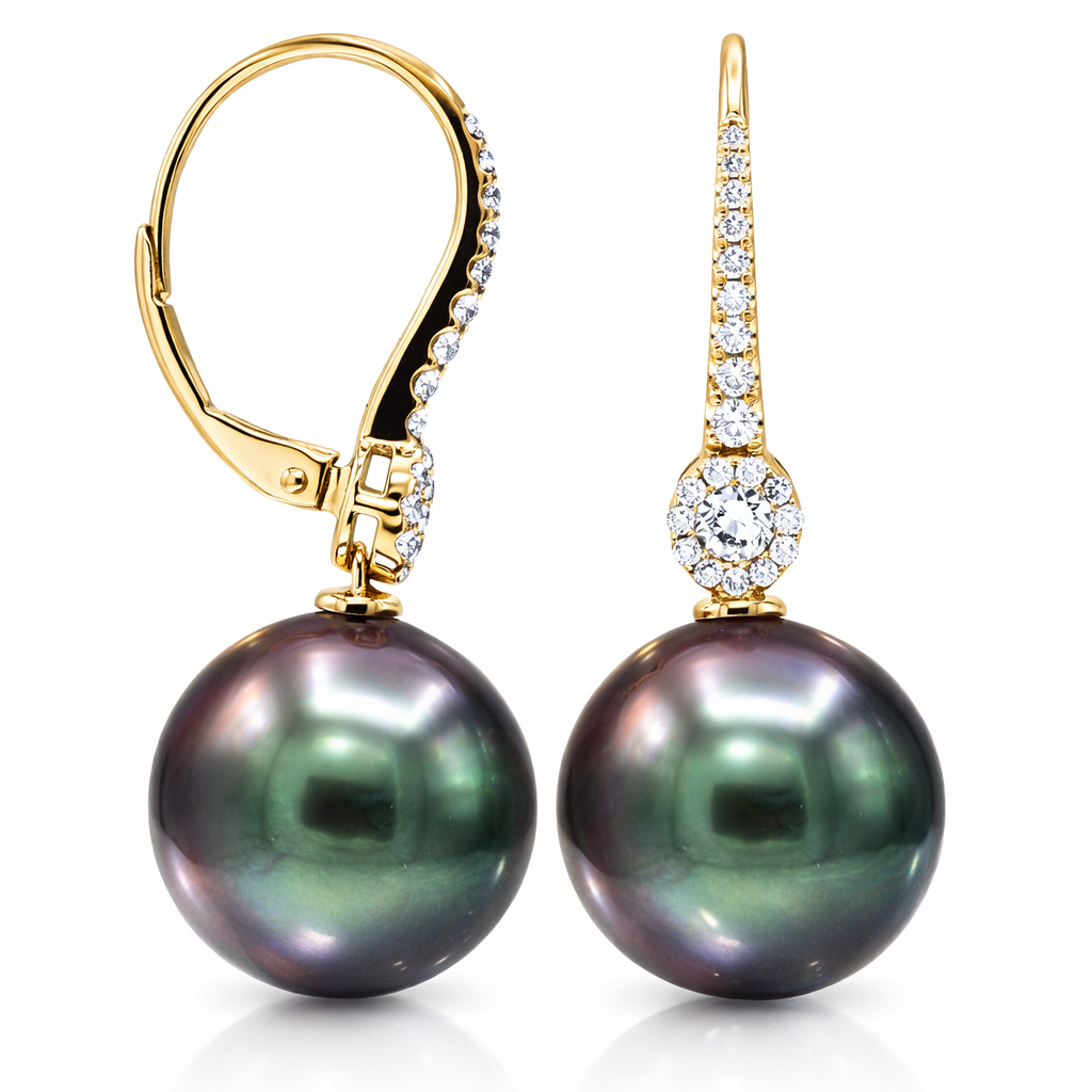 18K Yellow Gold Tahitian Pearl Earrings