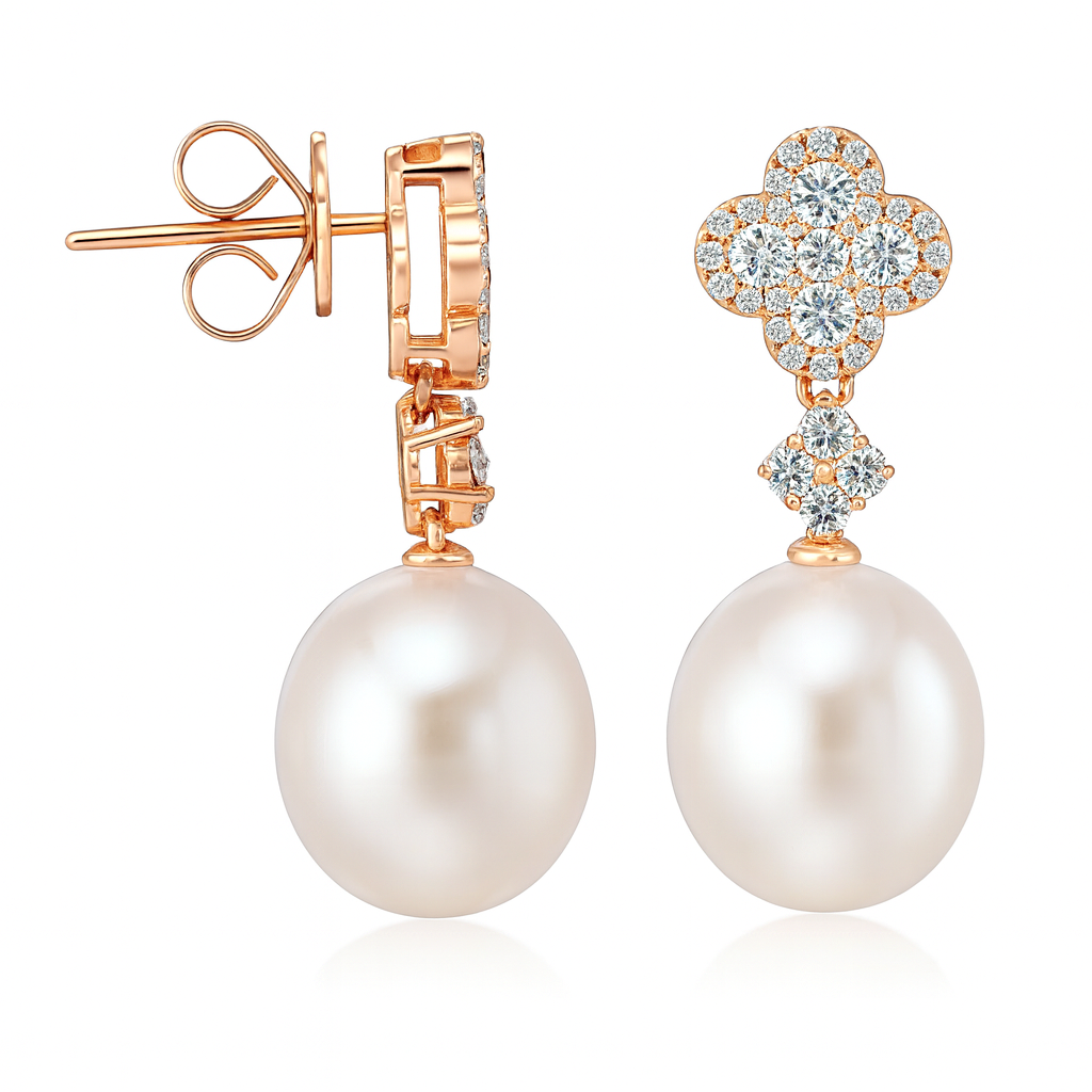 E012594R-WF - 18KR/3.1G W.FW Earring 8RD-0.37CT 58RD-0.40CT 11-12mm