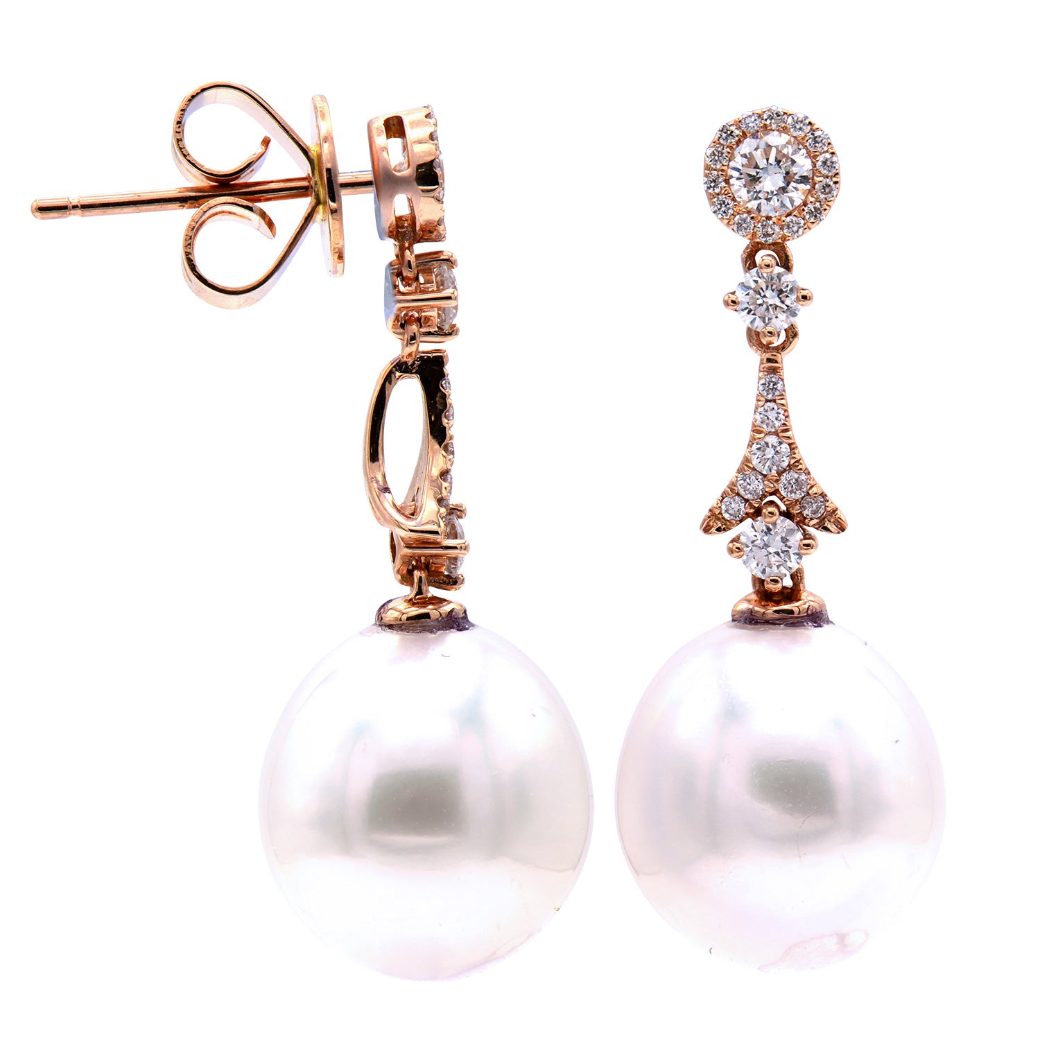E012595R - 18KR/2.2G S.Sea Earring 2RD-0.17CT 46RD-0.27CT 11-12mm