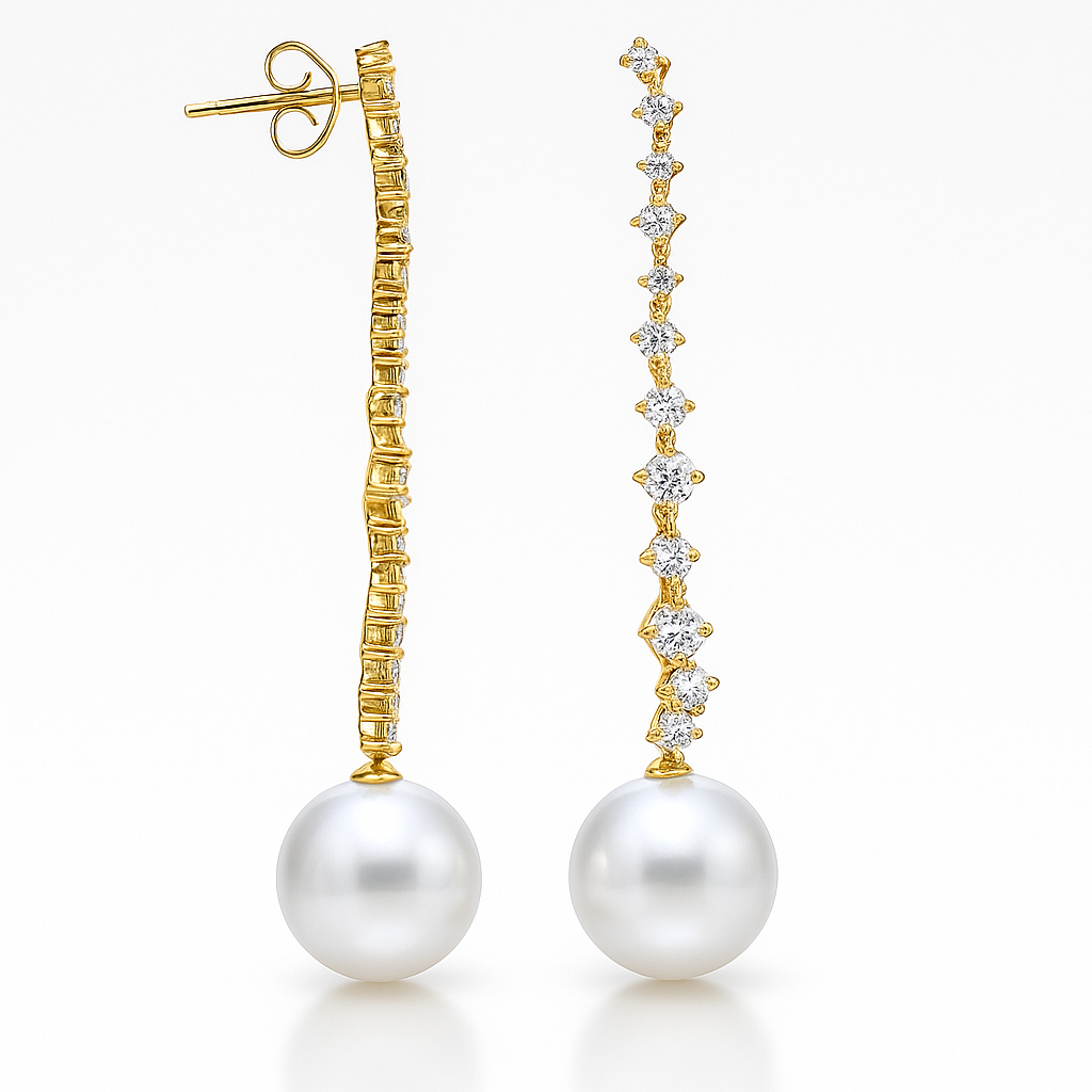 18K Yellow Gold South Sea Pearl Earrings, 12-13mm, 1.53ct