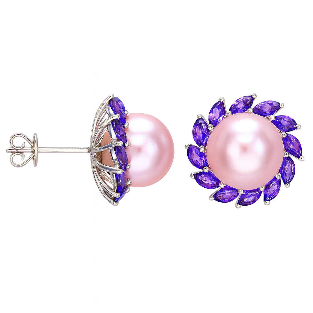 14K White Gold Amethyst Earring, 10-11mm, 1.81ct