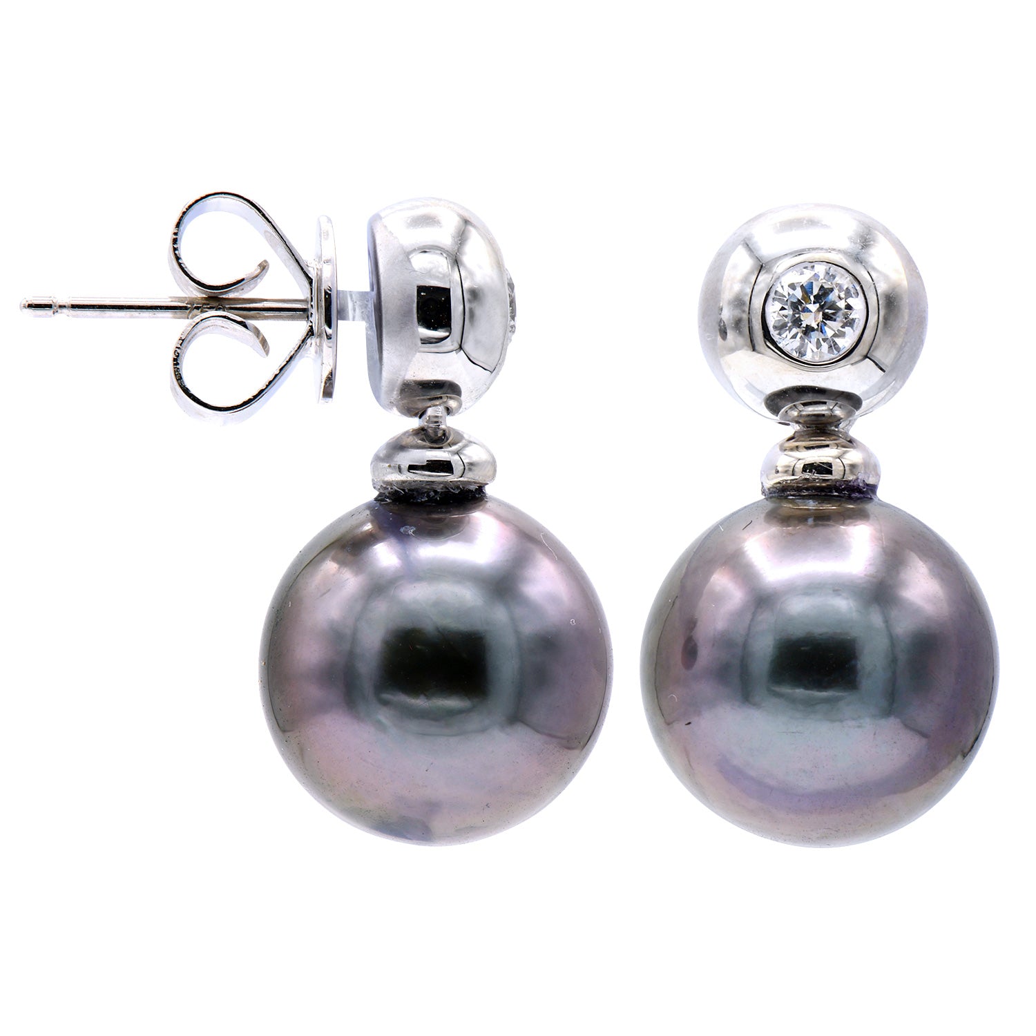 E012605-T - 18KW/3.2G Tahitian Earring 2RD-0.23CT 11-12mm