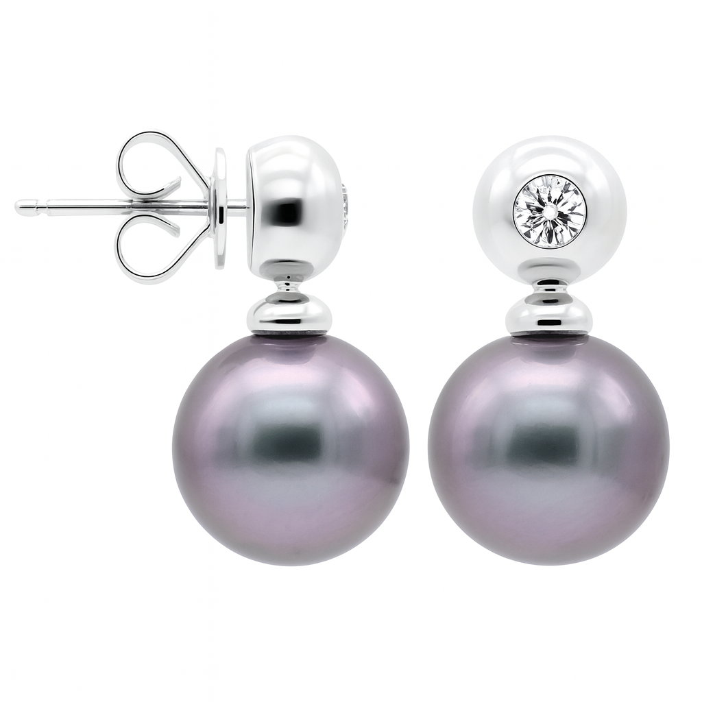 E012605-T10 - 18KW/3.2G Tahitian Earring 2RD-0.23CT 10-11mm