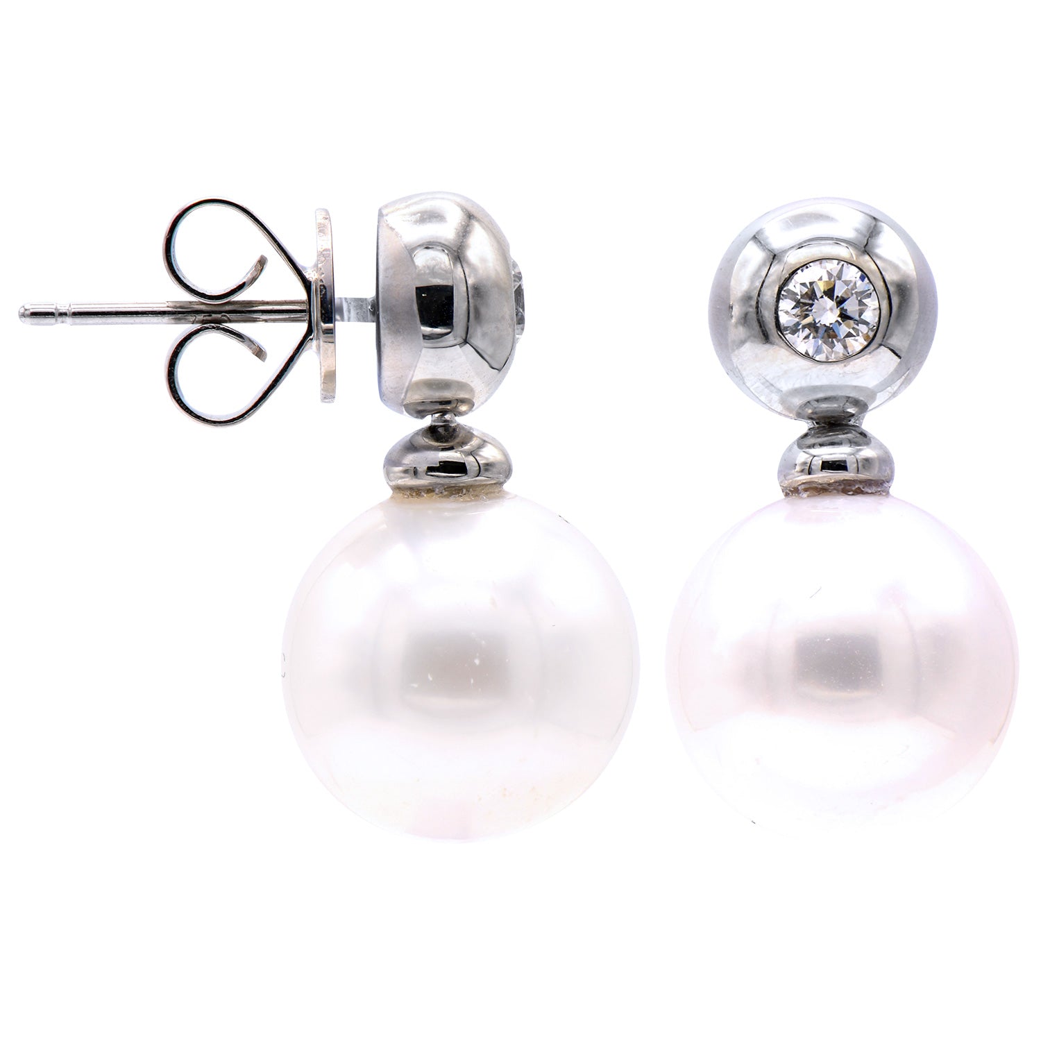 E012605 - 18KW/3.2G S.Sea Earring 2RD-0.23CT 11-12mm