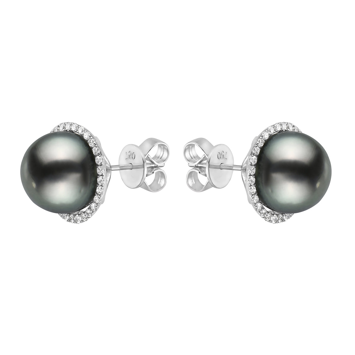 18K White Gold Tahitian Pearl Earring, 11-12mm, 0.43ct