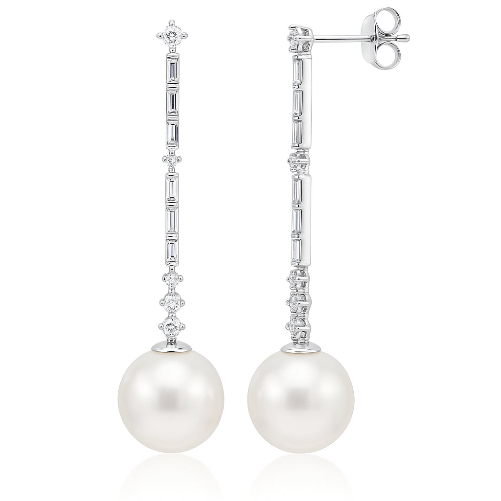 E012612 - 18KW/3.6G S.Sea Earring 12BAG-0.78CT 10RD-0.59CT 12-13mm