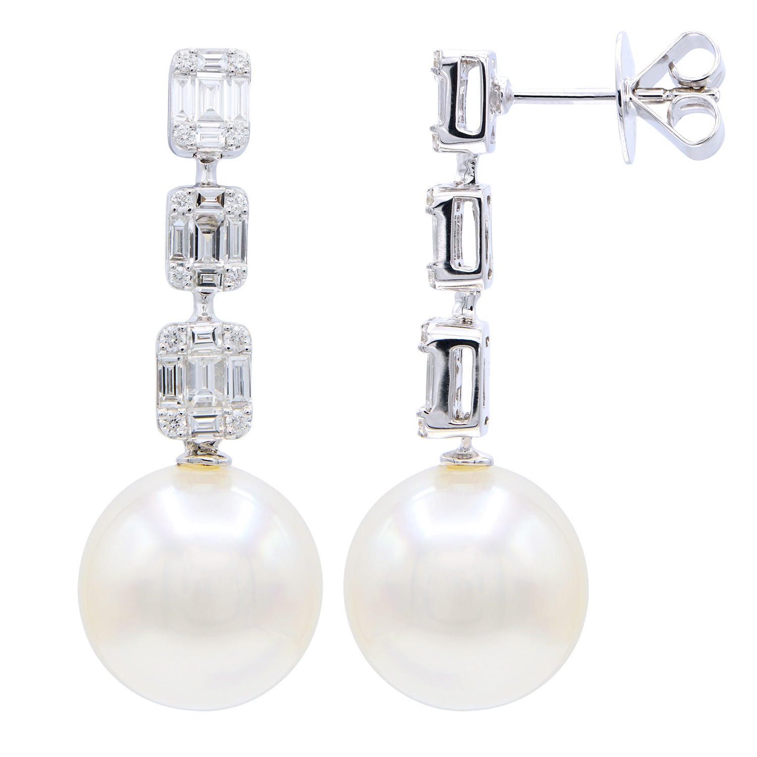18K White Gold South Sea Pearl Earrings, 12-13mm, 1.2ct