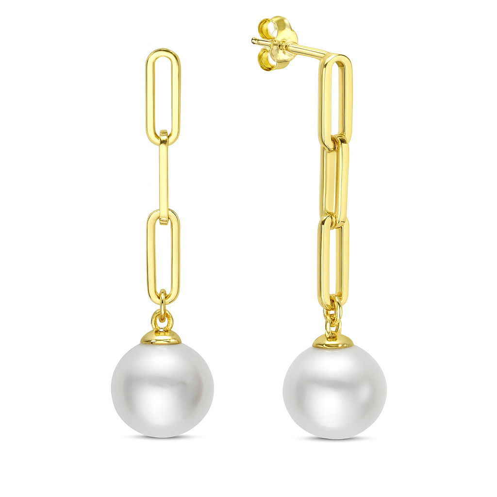 14K Yellow Gold Paperclip Chain Earrings, 9-10mm