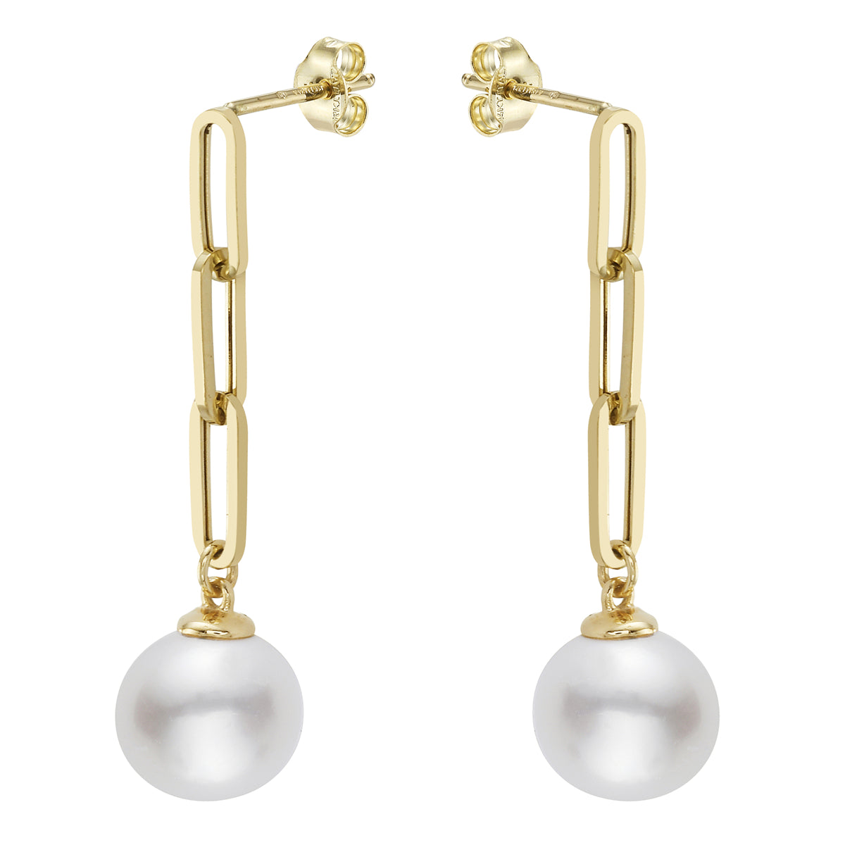 14K Yellow Gold Paperclip Chain Earrings, 9-10mm