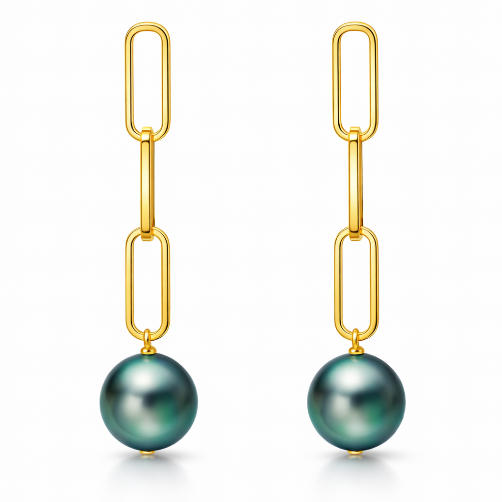 14K Yellow Gold Tahitian Pearl Earrings, 11-12mm