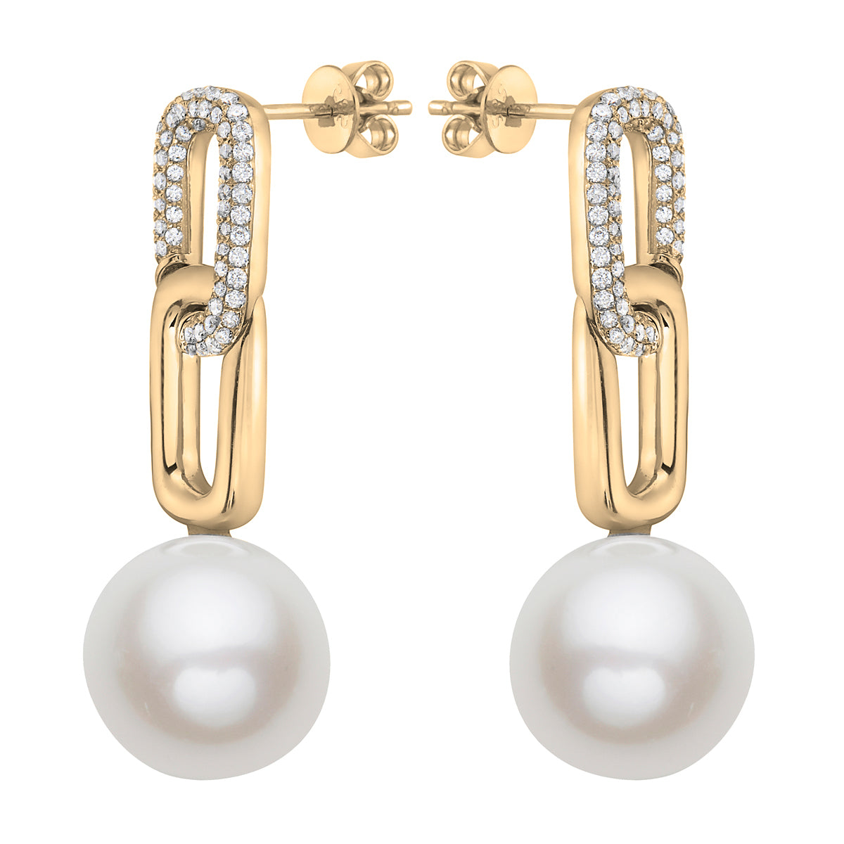 14K Yellow Gold Freshwater Pearl Earrings, 11-12mm, 0.46ct