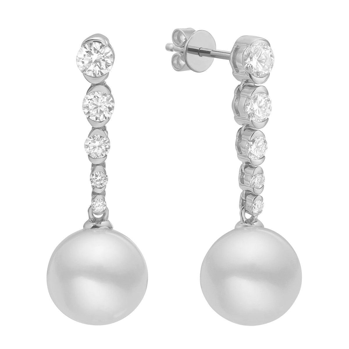 14K White Gold Freshwater Pearl Earrings, 10-11mm, 0.76ct