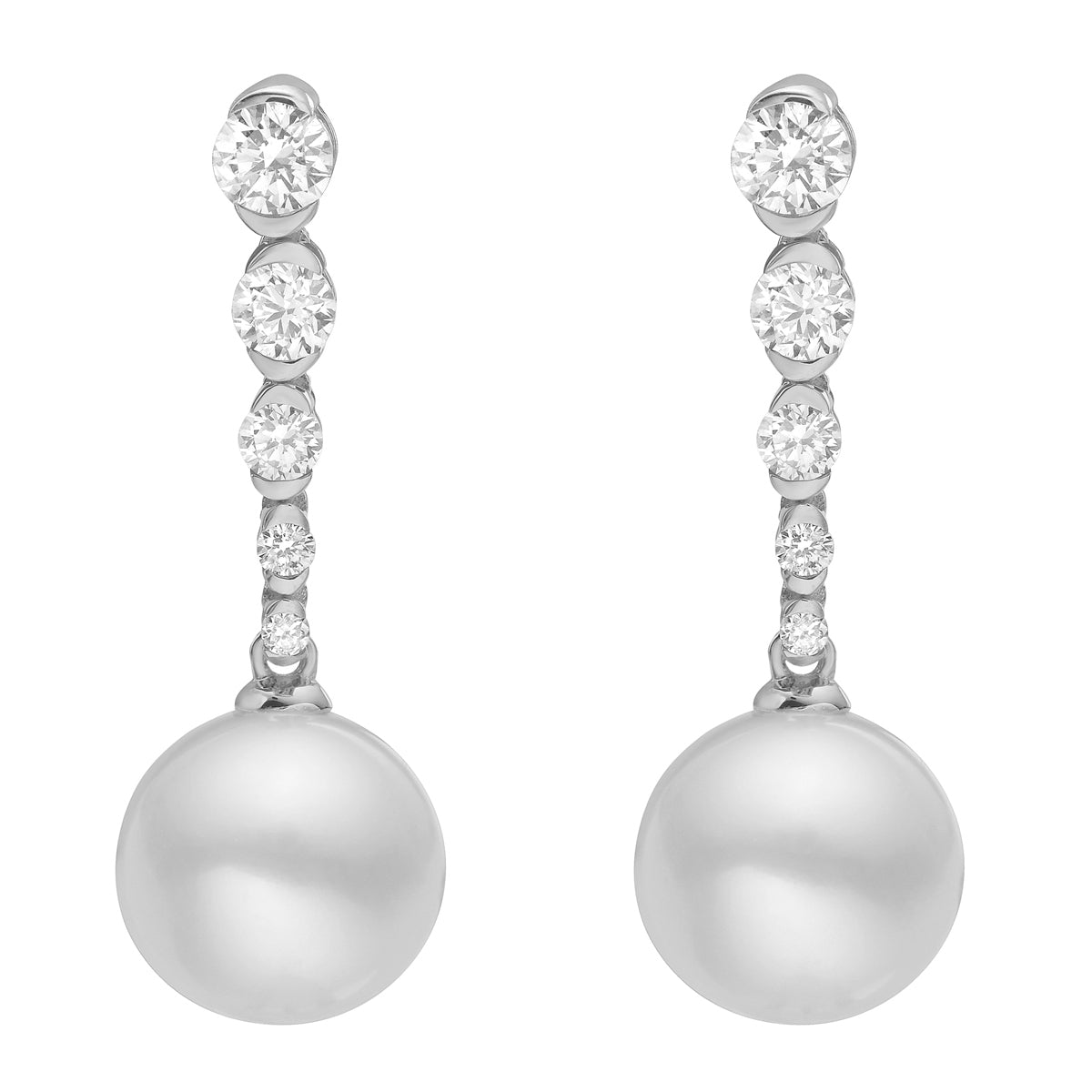 14K White Gold Freshwater Pearl Earrings, 10-11mm, 0.76ct