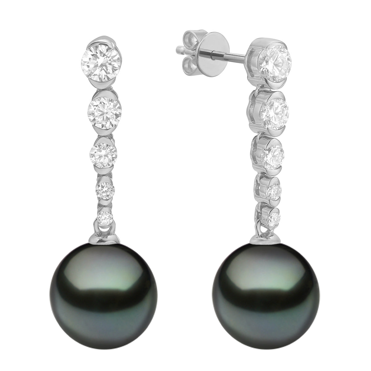 14K White Gold Tahitian Pearl Earrings, 10-11mm, 0.76ct