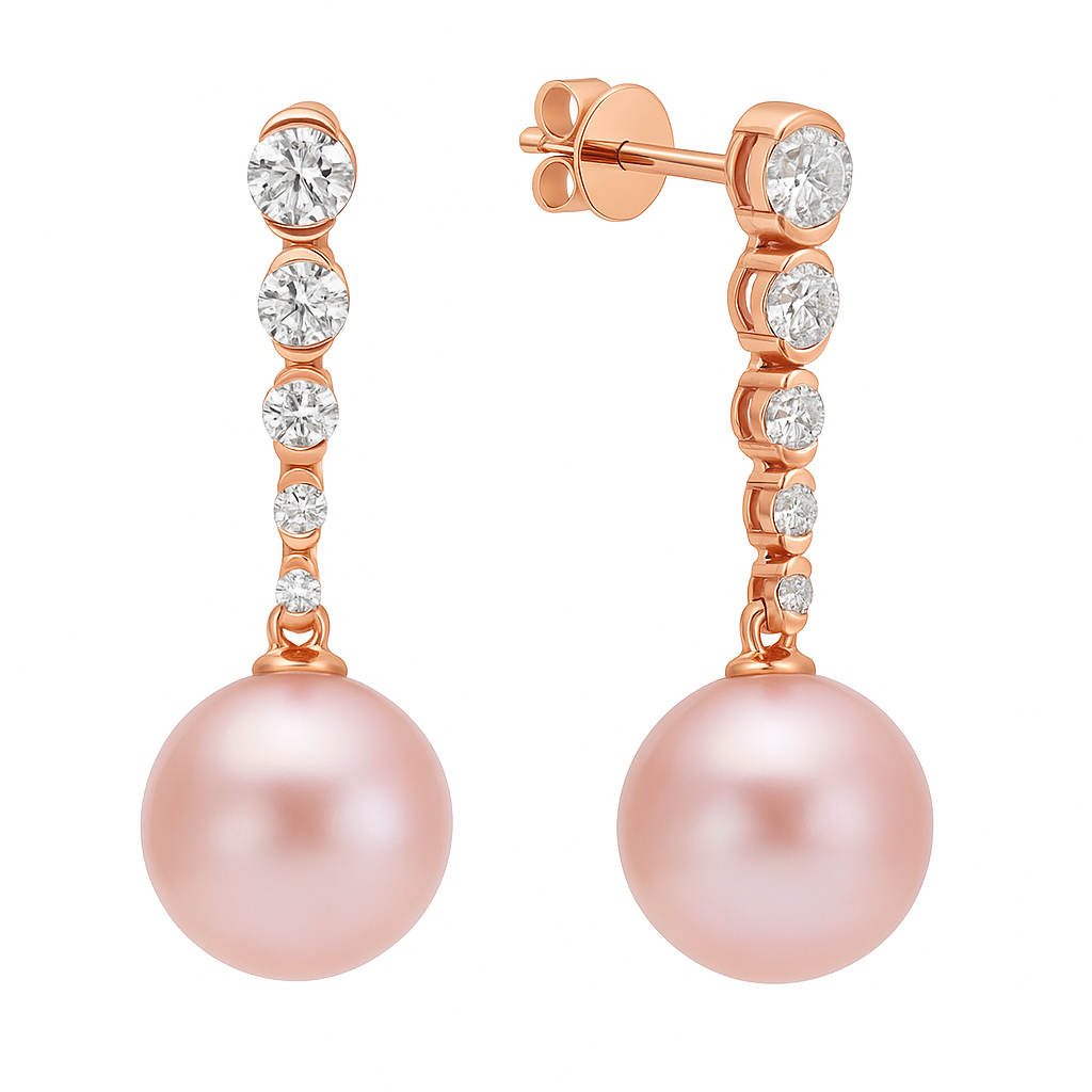E012631R-PF - 14KR/2.0G P.FW Earrings 2RD-0.34CT 8RD-0.42CT 10-11mm