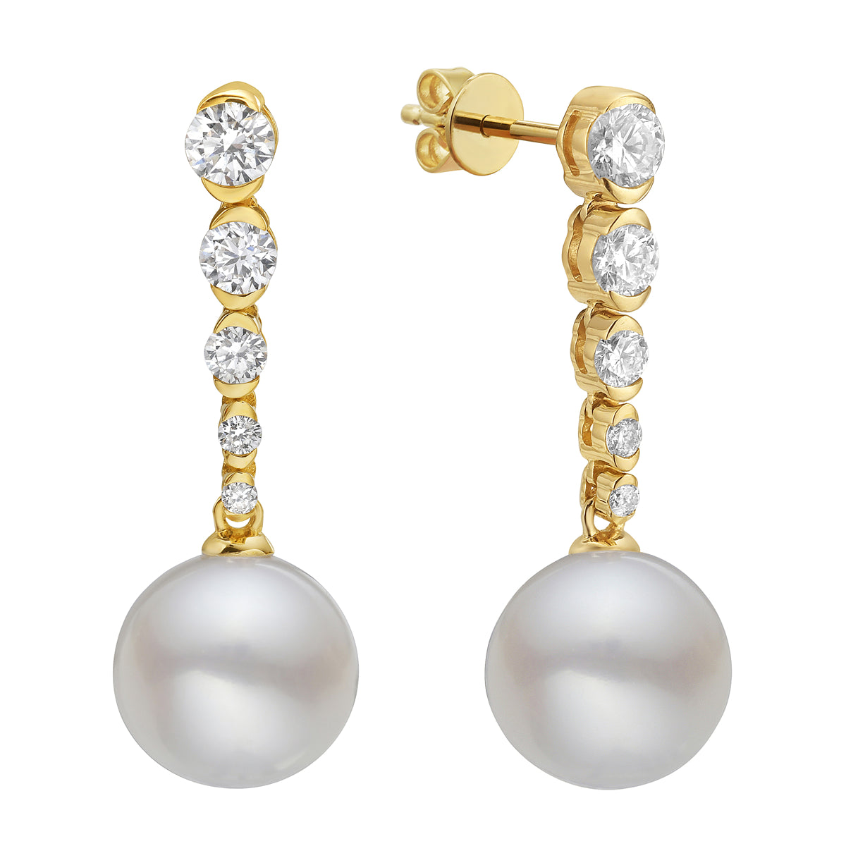 14K Yellow Gold Freshwater Pearl Earrings, 10-11mm, 0.76ct