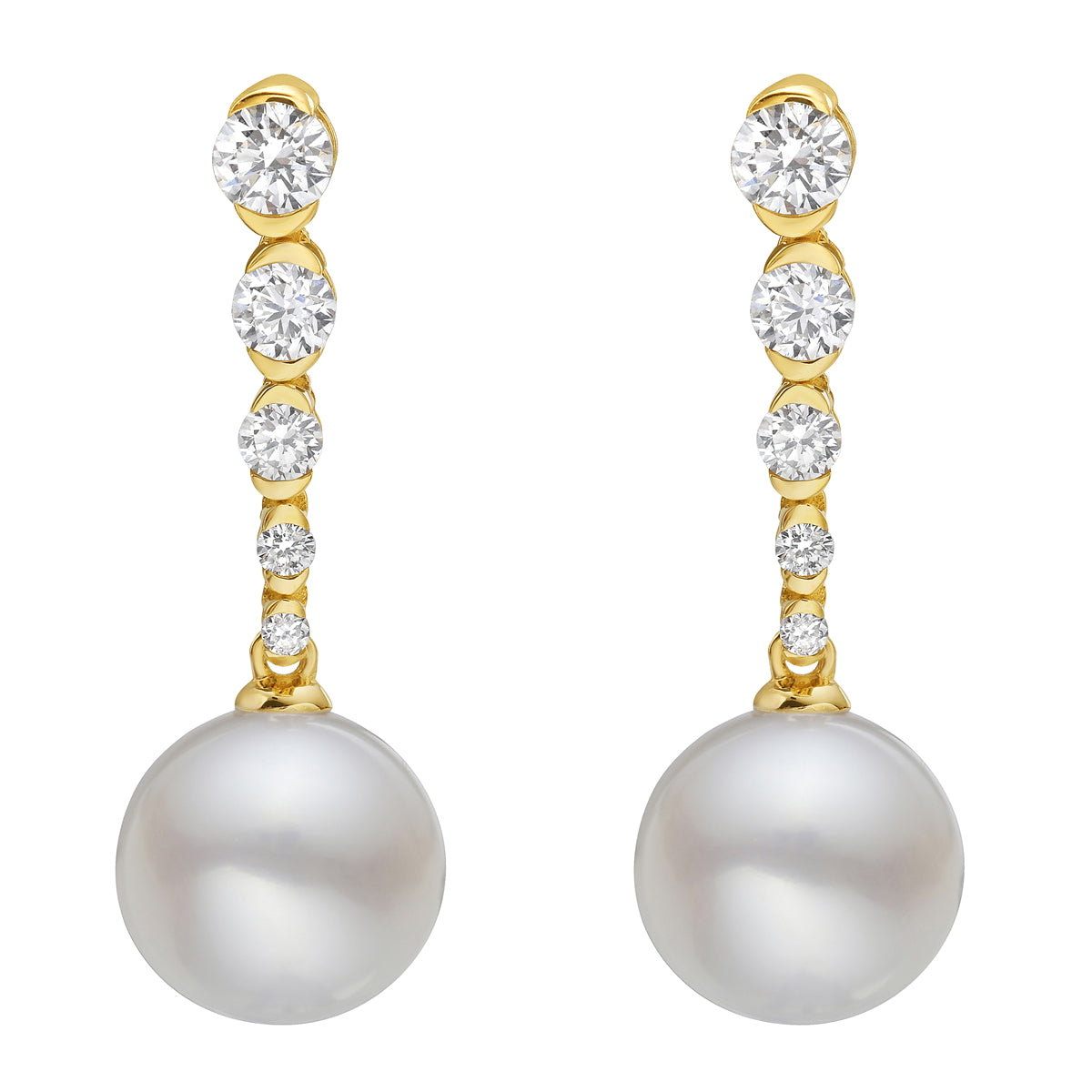 14K Yellow Gold Freshwater Pearl Earrings, 10-11mm, 0.76ct