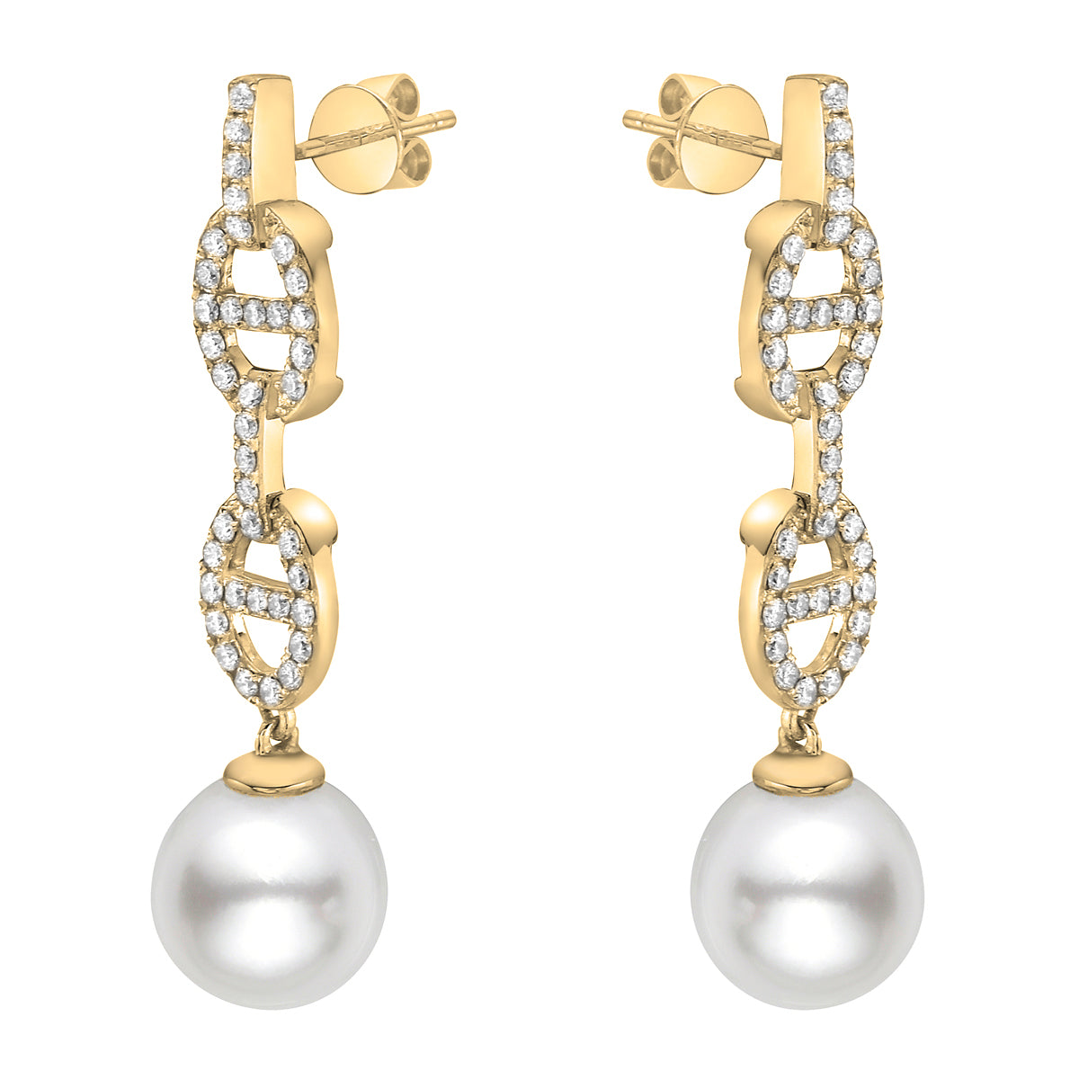 14K Yellow Gold South Sea Pearl Earrings, 9-10mm, 0.57ct