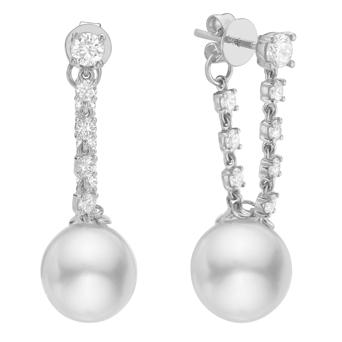 14K White Gold South Sea Pearl Earrings, 9-10mm, 0.65ct