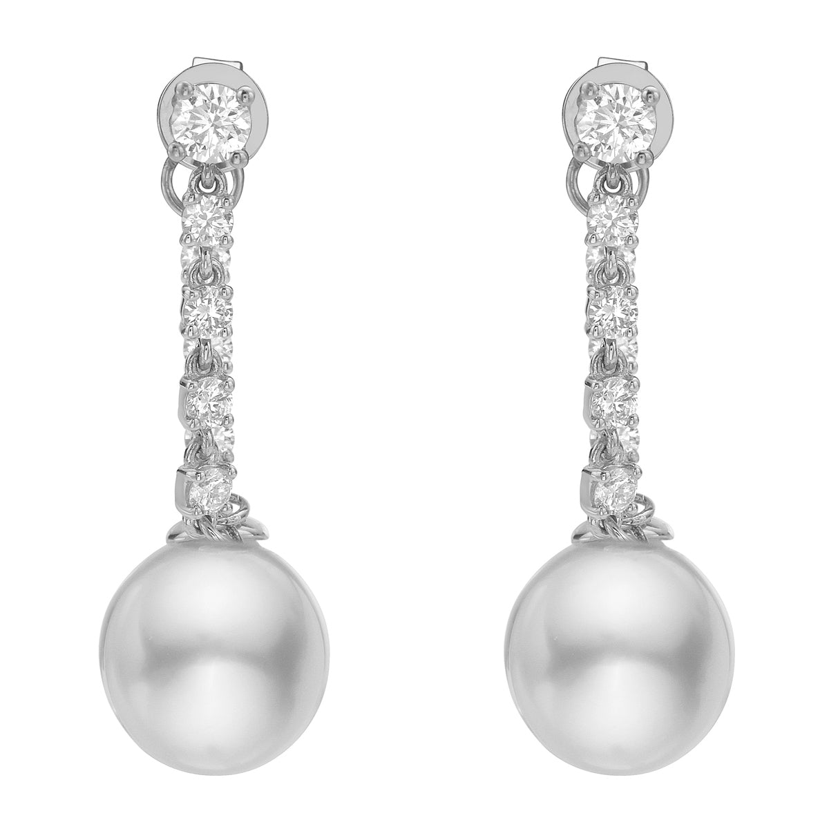 14K White Gold South Sea Pearl Earrings, 9-10mm, 0.65ct