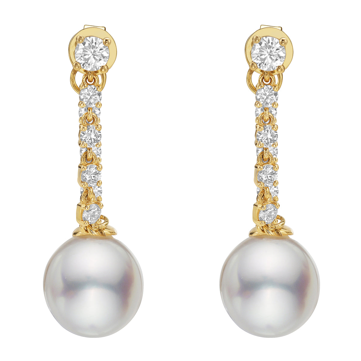 14K Yellow Gold South Sea Pearl Earrings, 9-10mm, 0.65ct