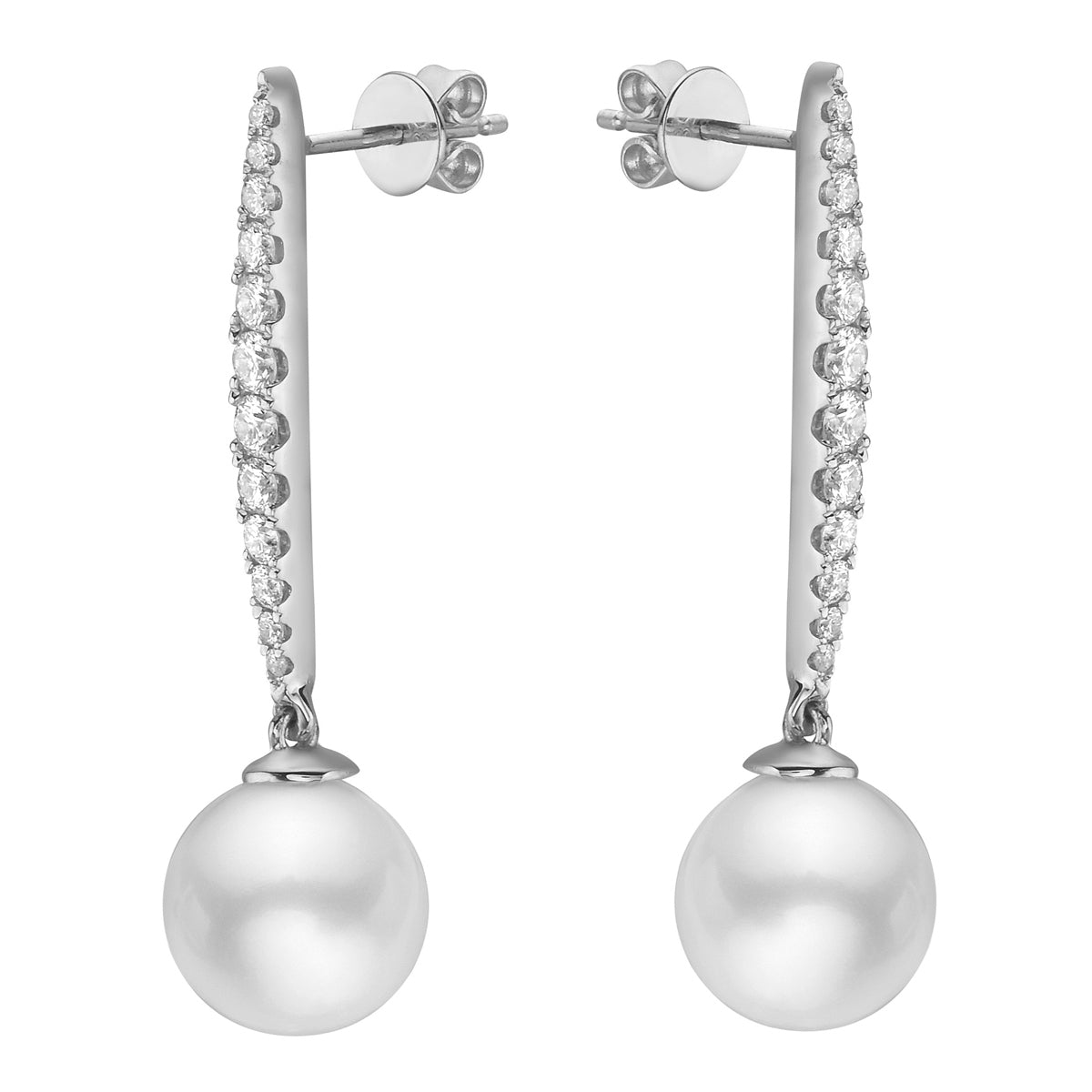 14K White Gold Freshwater Pearl Earrings, 9-10mm, 0.52ct
