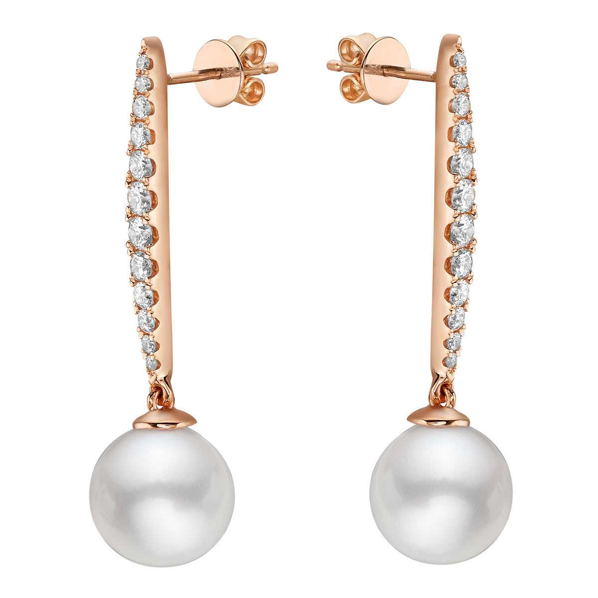 14K Rose Gold White Freshwater Pearl Earrings, 9-10mm, 0.52ct