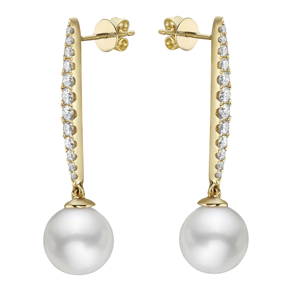 14K Yellow Gold Freshwater Pearl Earrings, 9-10mm, 0.52ct