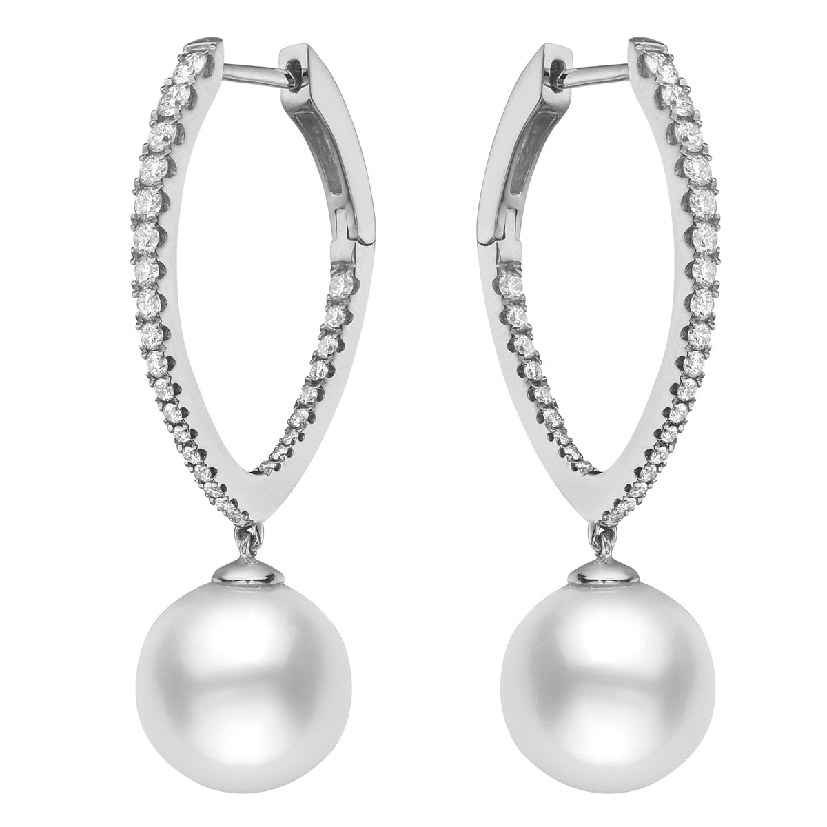 14K White Gold Freshwater Pearl Earrings, 11-12mm, 0.7ct